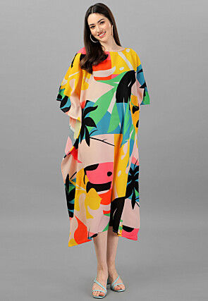 Digital Printed Rayon Kaftan in Multicolor