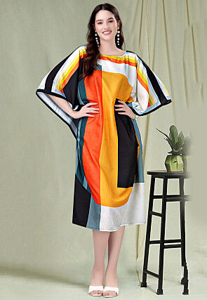 Digital Printed Rayon Kaftan in Multicolor