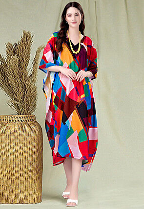 Digital Printed Rayon Kaftan in Multicolor