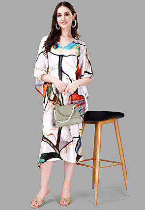 Digital Printed Rayon Kaftan in Off White