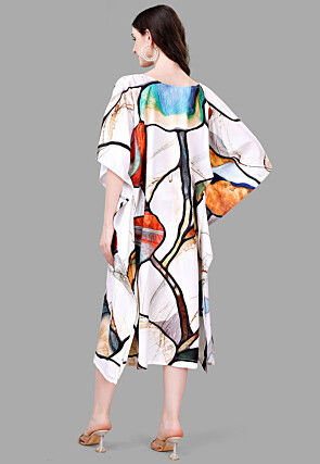 Digital Printed Rayon Kaftan in Off White