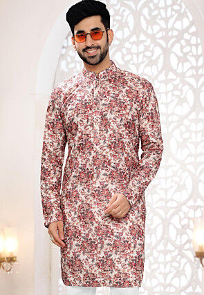 Digital Printed Rayon Kurta in Beige