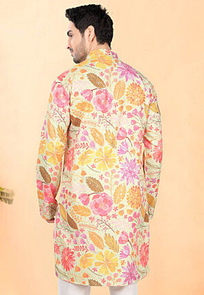 Digital Printed Rayon Kurta in Beige