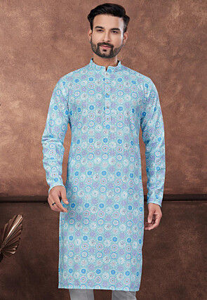 Digital Printed Rayon Kurta in Blue