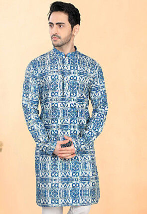 Digital Printed Rayon Kurta in Blue