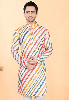 Digital Printed Rayon Kurta in Off White and Multicolor