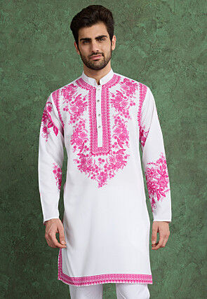 Digital Printed Rayon Kurta in Off White