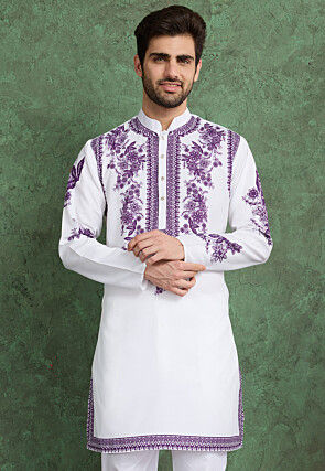 Digital Printed Rayon Kurta in Off White