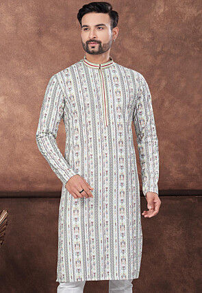 Digital Printed Rayon Kurta in Off White