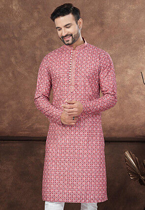 Digital Printed Rayon Kurta in Peach