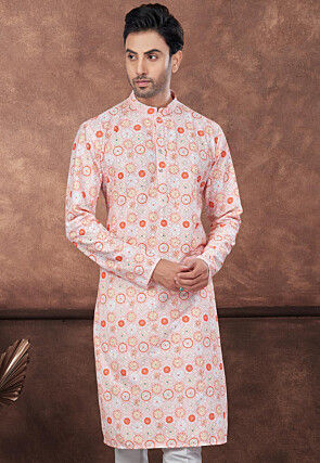 Digital Printed Rayon Kurta in Peach