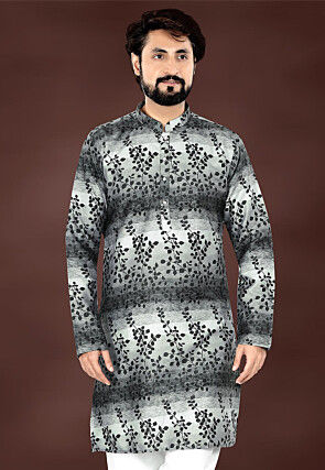 Digital Printed Rayon Kurta in Shaded Grey