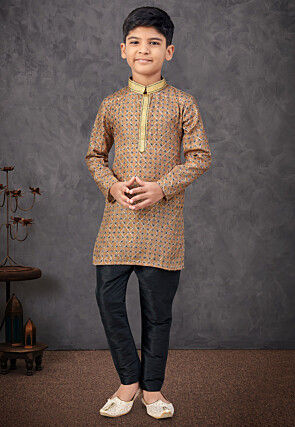 Digital Printed Rayon Kurta Set in Beige
