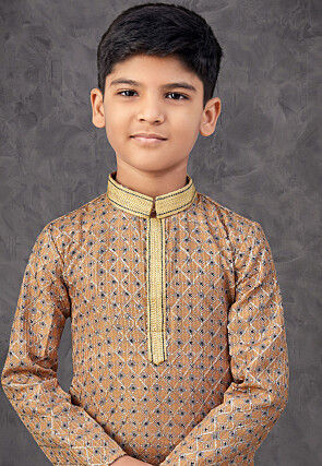 Digital Printed Rayon Kurta Set in Beige