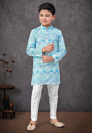 Digital Printed Rayon Kurta Set in Blue