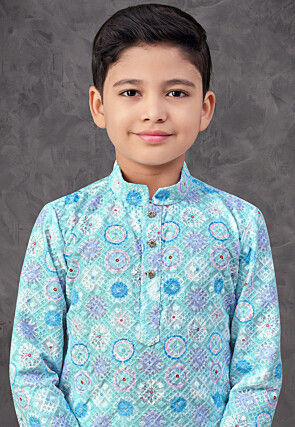 Digital Printed Rayon Kurta Set in Blue