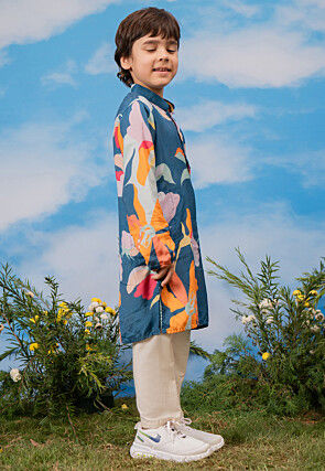 Digital Printed Rayon Kurta Set in Blue