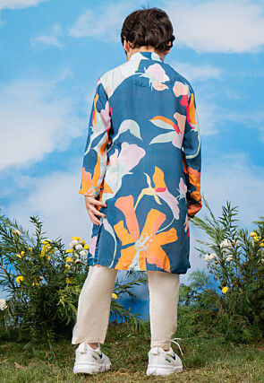 Digital Printed Rayon Kurta Set in Blue