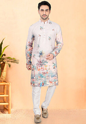 Digital Printed Rayon Kurta Set in Fawn