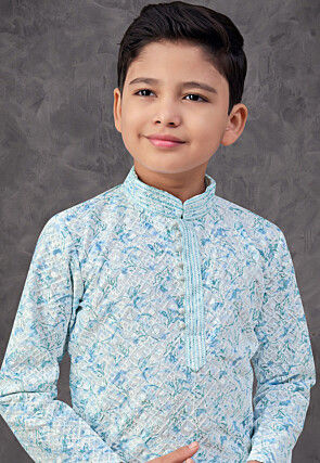 Digital Printed Rayon Kurta Set in Light Blue
