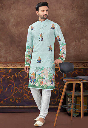 Digital Printed Rayon Kurta Set in Light Green