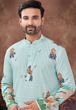 Digital Printed Rayon Kurta Set in Light Green