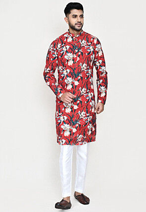 Digital Printed Rayon Kurta Set in Maroon