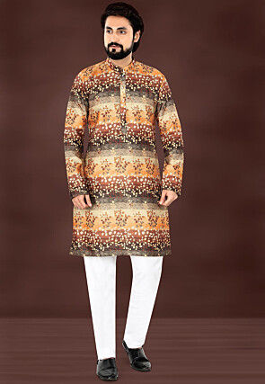 Digital Printed Rayon Kurta Set in Multicolor