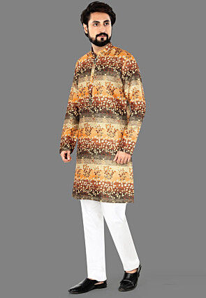 Digital Printed Rayon Kurta Set in Multicolor