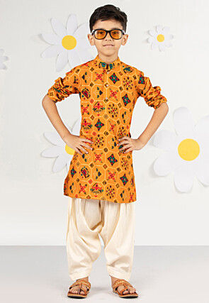 Digital Printed Rayon Kurta Set in Mustard