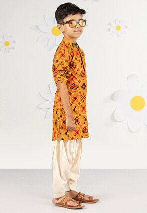 Digital Printed Rayon Kurta Set in Mustard
