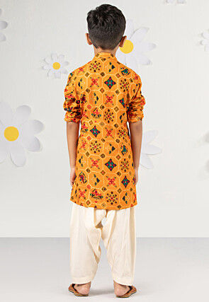 Digital Printed Rayon Kurta Set in Mustard
