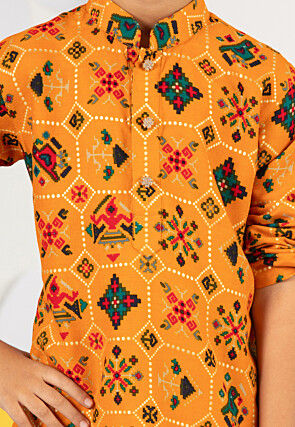 Digital Printed Rayon Kurta Set in Mustard