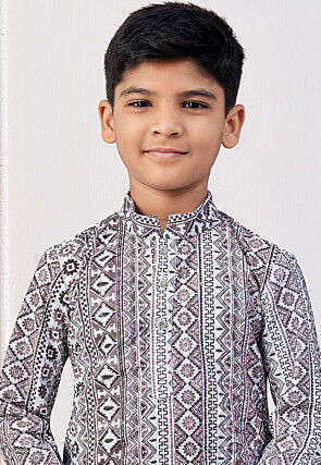 Digital Printed Rayon Kurta Set in Off White and Grey