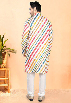 Digital Printed Rayon Kurta Set in Off White and Multicolor