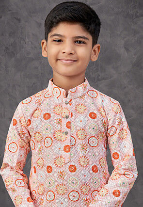 Digital Printed Rayon Kurta Set in Peach