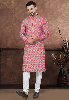 Digital Printed Rayon Kurta Set in Peach