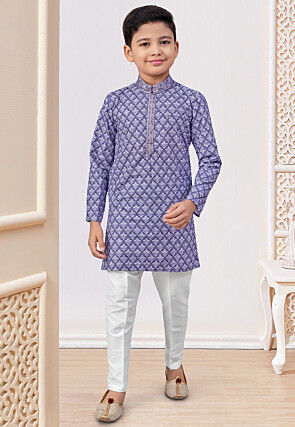 Digital Printed Rayon Kurta Set in Purple