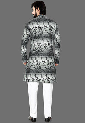 Digital Printed Rayon Kurta Set in Shaded Grey