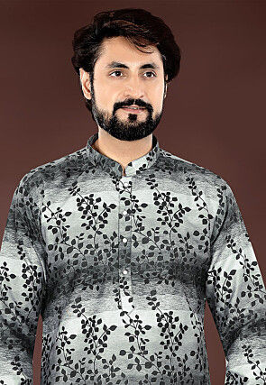 Digital Printed Rayon Kurta Set in Shaded Grey