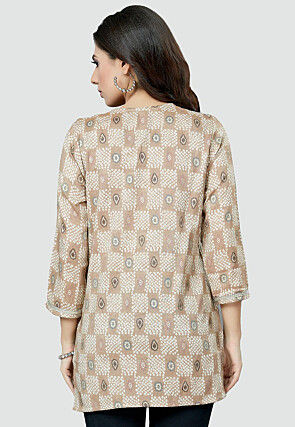 Digital Printed Rayon Kurti in Beige