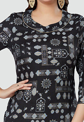 Digital Printed Rayon Kurti in Black