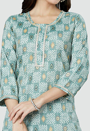 Digital Printed Rayon Kurti in Dusty Green