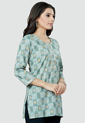 Digital Printed Rayon Kurti in Dusty Green