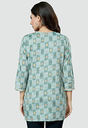 Digital Printed Rayon Kurti in Dusty Green