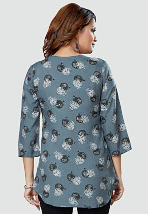 Digital Printed Rayon Kurti in Grey
