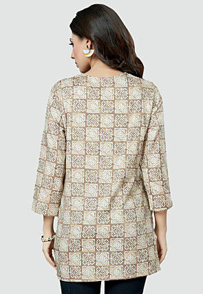 Digital Printed Rayon Kurti in Light Beige