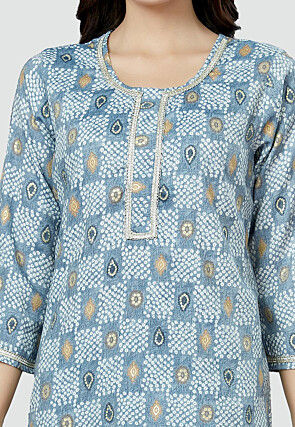 Digital Printed Rayon Kurti in Light Blue
