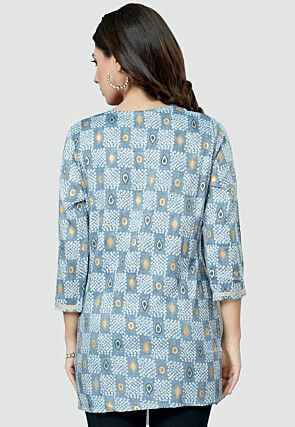 Digital Printed Rayon Kurti in Light Blue
