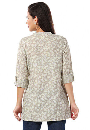 Digital Printed Rayon Kurti in Light Grey